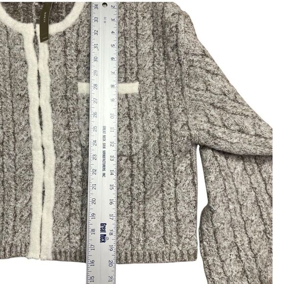 J Crew‎ Cardigan L Grey Cable-knit Sweater Lady Jacket BV344 Gold Buttons Preppy - Picture 4 of 15